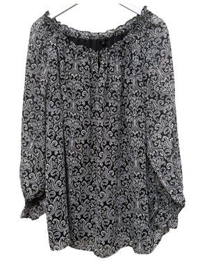 Talbots Paisley Peasant Blouse Plus Size 2X Black Gold Chiffon Womens Top NWOT